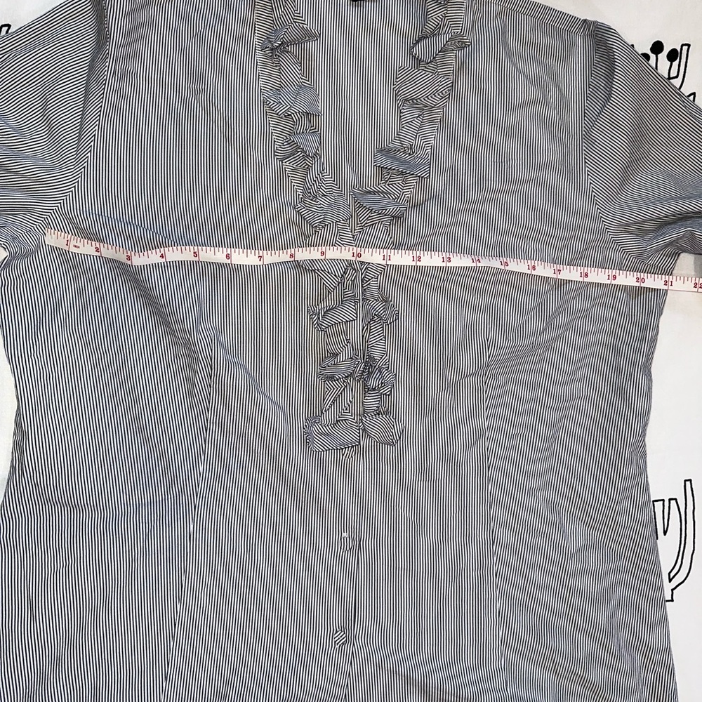 Talbots Gray Stripe Ruffle Button Up - Picture 8 of 10
